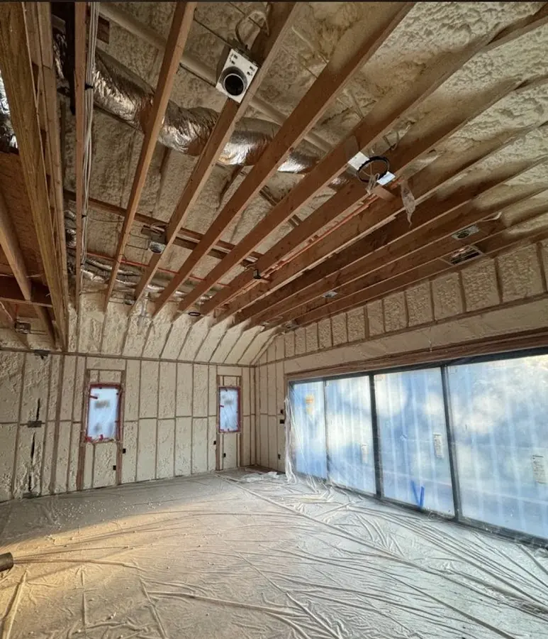 Interior walls and ceiling insulated with spray foam during new construction in Sheldon